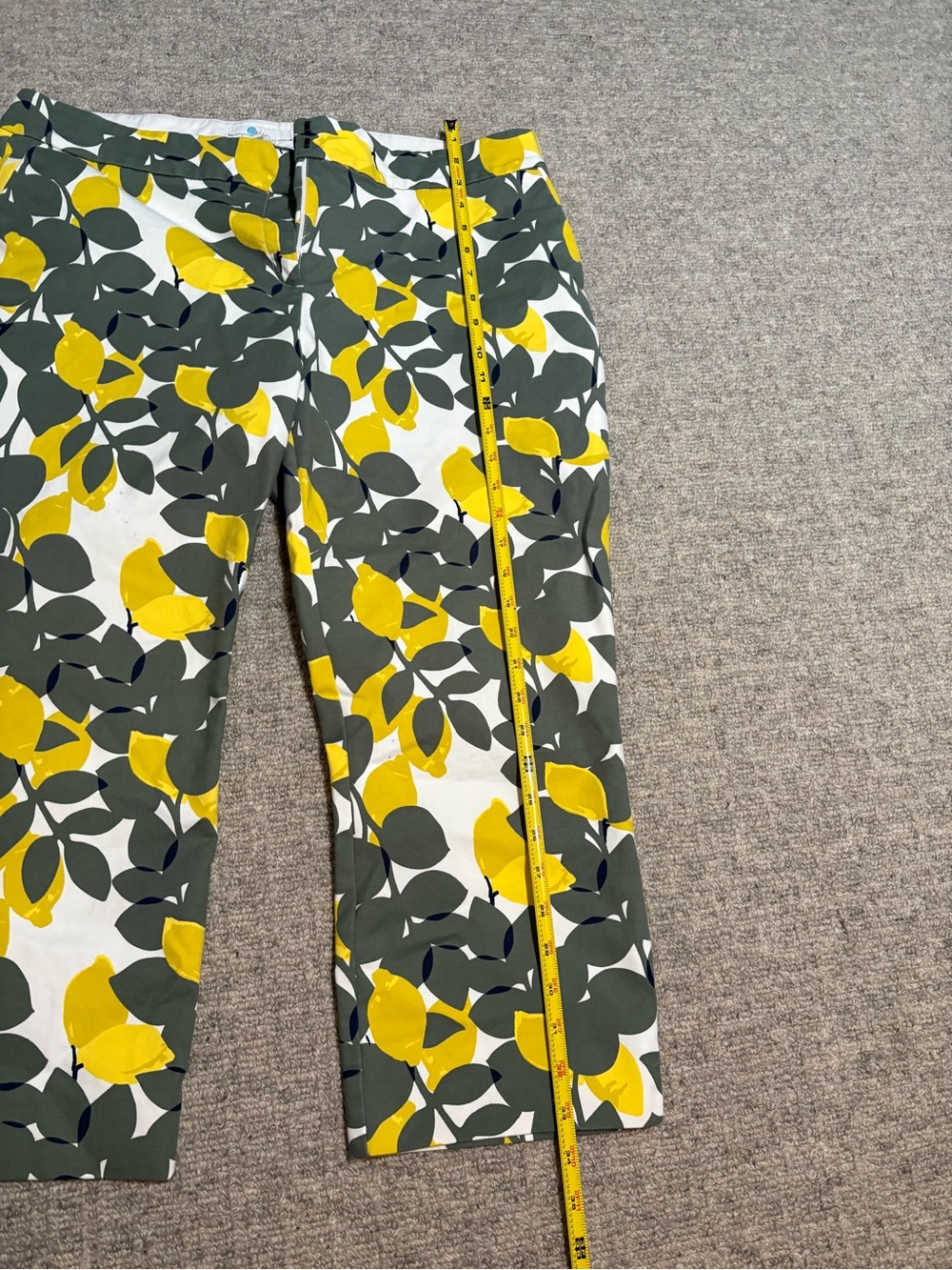 Boden White Cropped Pants with Bright Lemons and Olive / Navy Leaf Print - Picture 14 of 15